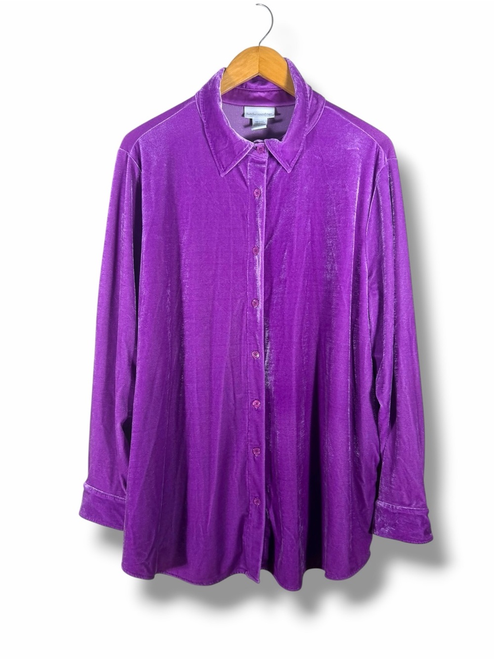 Soft Surroundings Light Purple Velvet Button Down Long Sleeve Tunic Size 1X
